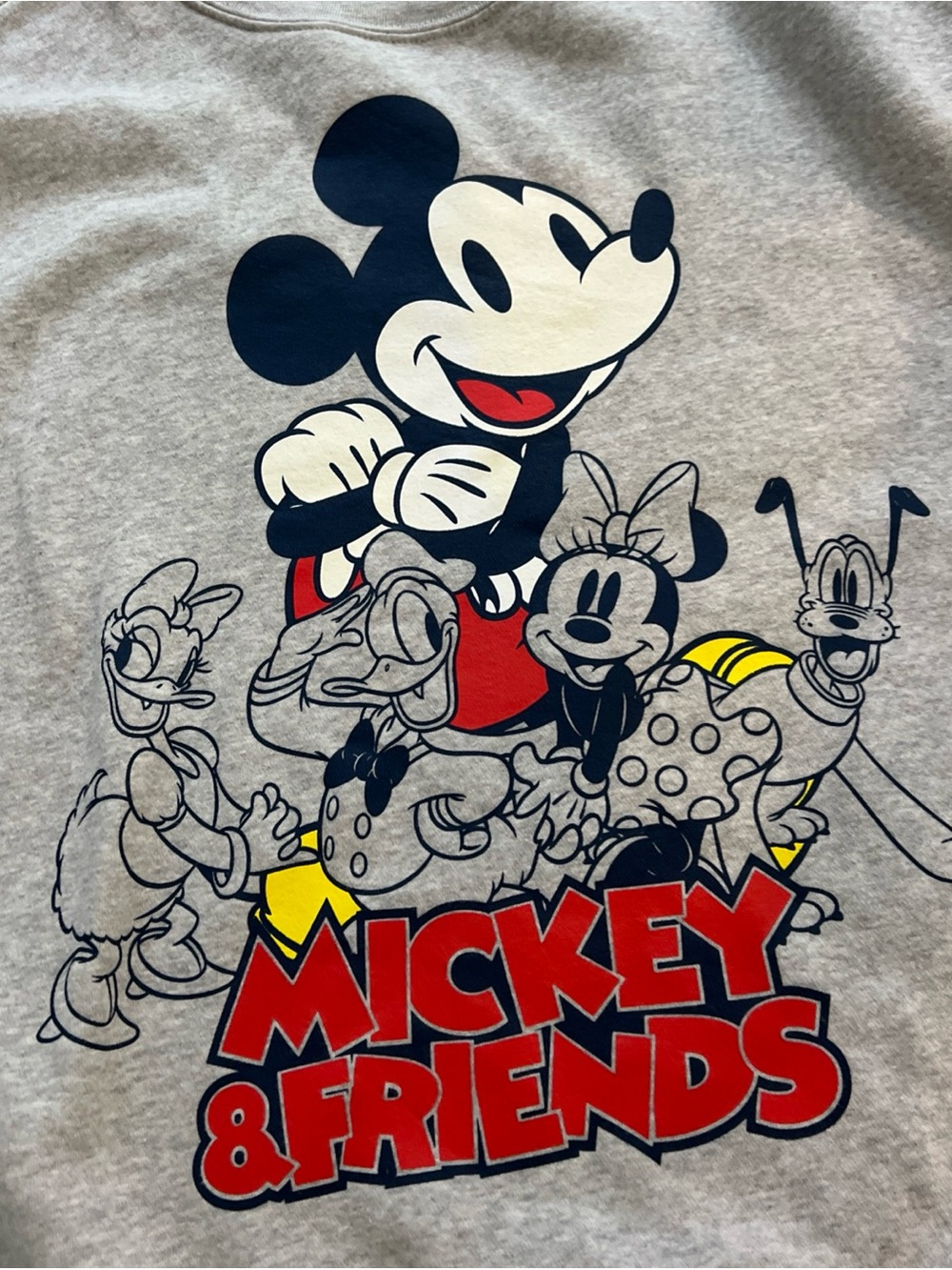 Disney Grey Sweatshirt with Mickey & Friends Red, Yellow & Navy Graphic - Picture 1 of 6